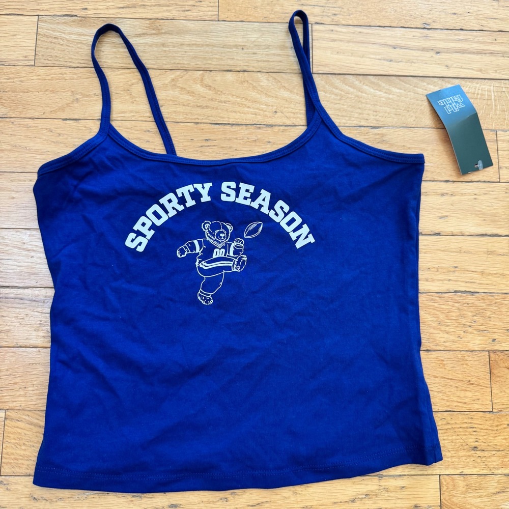 Wild Fable Navy Blue Sporty Season Teddy Bear Cami Tank Top Small NWT